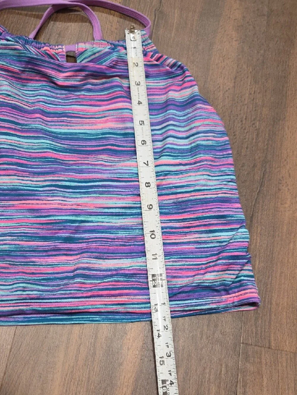 Lands End Striped Swim Tank Top - Purple, Aqua, Pink